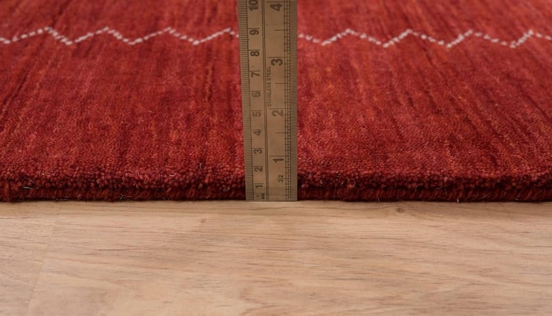 Premium Hand-Knotted Gabbeh Wool Rug - Minimalist Dark Red Maroon Geometric Carpet