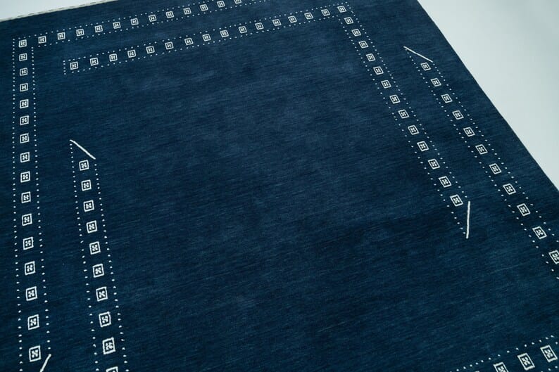 Premium Hand-Knotted Gabbeh Wool Rug - Minimalist Navy Indigo Blue Geometric Tribal Area Carpet - Custom Size Available