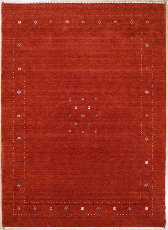 Premium Hand-Knotted Gabbeh Wool Rug - Solid Tomato Orange Red Turkish Carpet