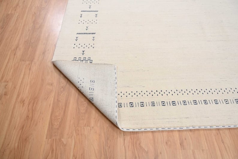 Premium Hand-Knotted Gabbeh Wool Rug - Minimalist Cream Ivory Organic Tribal Area Carpet - Custom Size Available