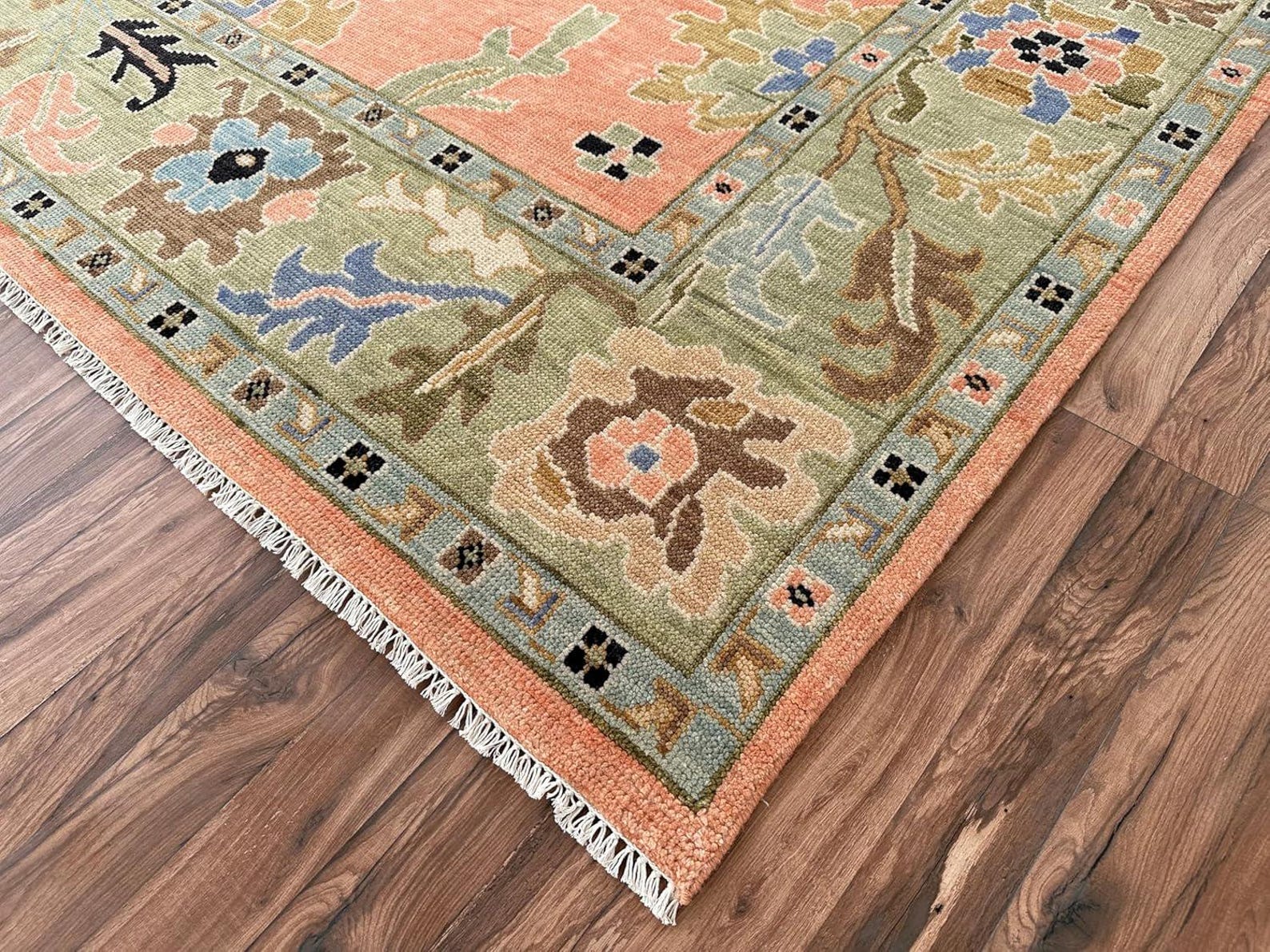 Premium Hand-Knotted Oushak Wool Rug - Vibrant Terracotta Orange Multi Floral Carpet