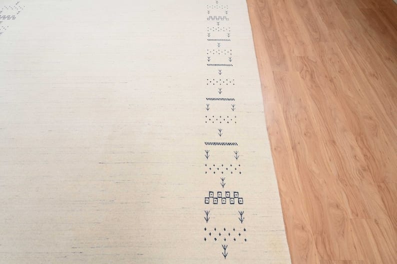 Premium Hand-Knotted Gabbeh Wool Rug - Minimalist Cream Ivory Organic Tribal Area Carpet - Custom Size Available