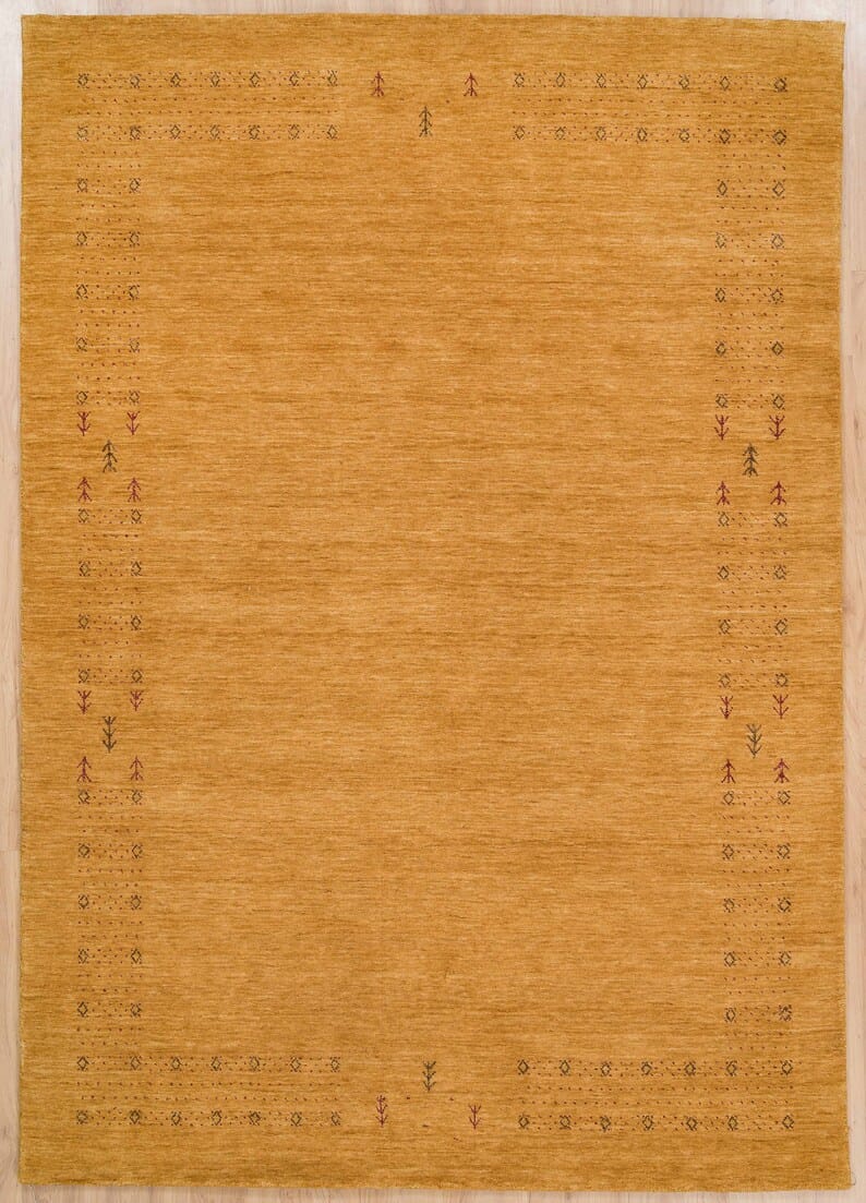Premium Hand-Knotted Gabbeh Wool Rug - Minimalist Honey Mustard Gold Organic Tribal Area Carpet - Custom Size Available