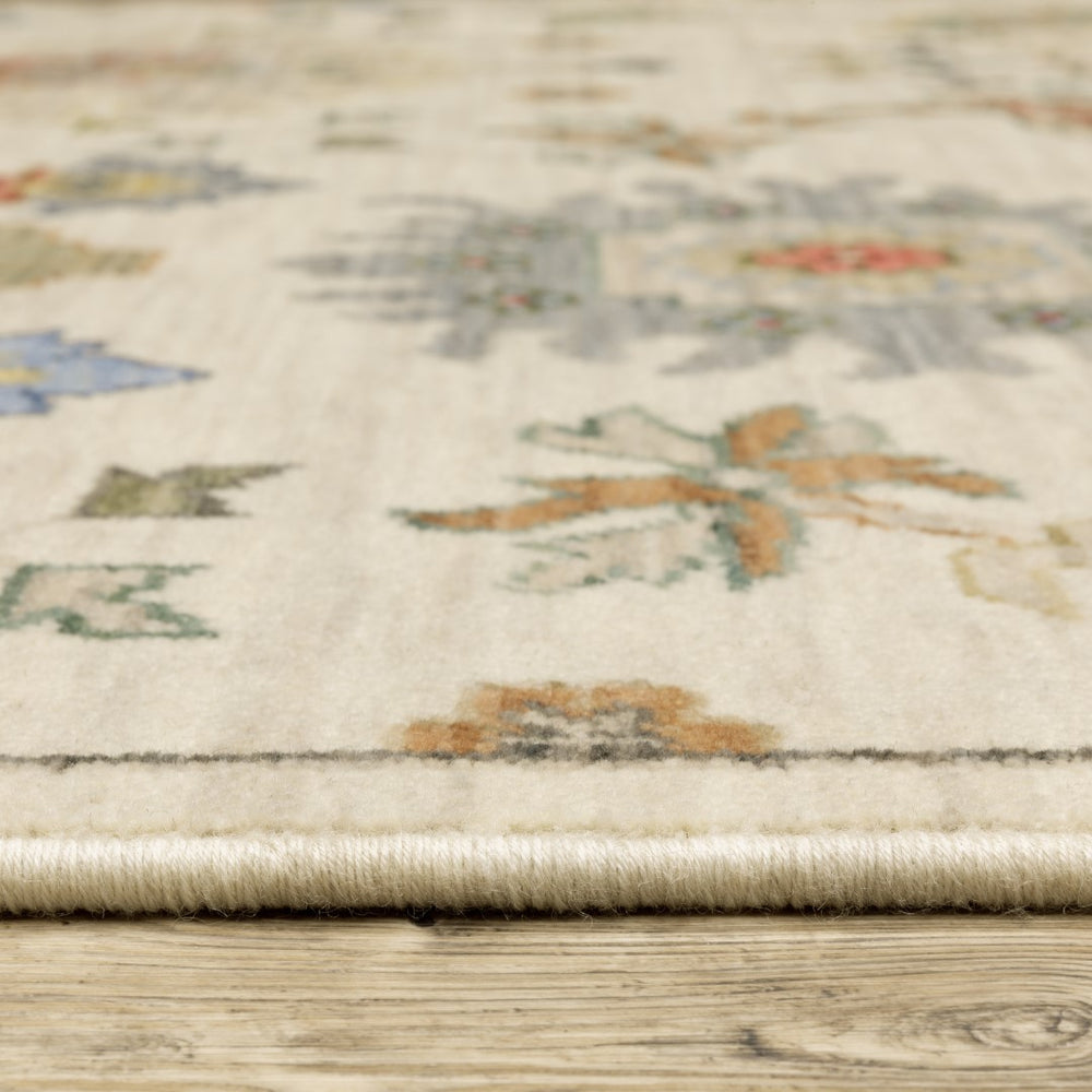 Premium Hand-Knotted Oushak Wool Rug - Vibrant Ivory Cream Multi Floral Carpet