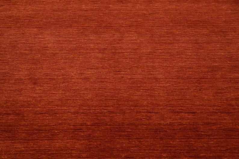 Premium Hand-Knotted Gabbeh Wool Rug - Solid Terracotta Red Rust Turkish Carpet