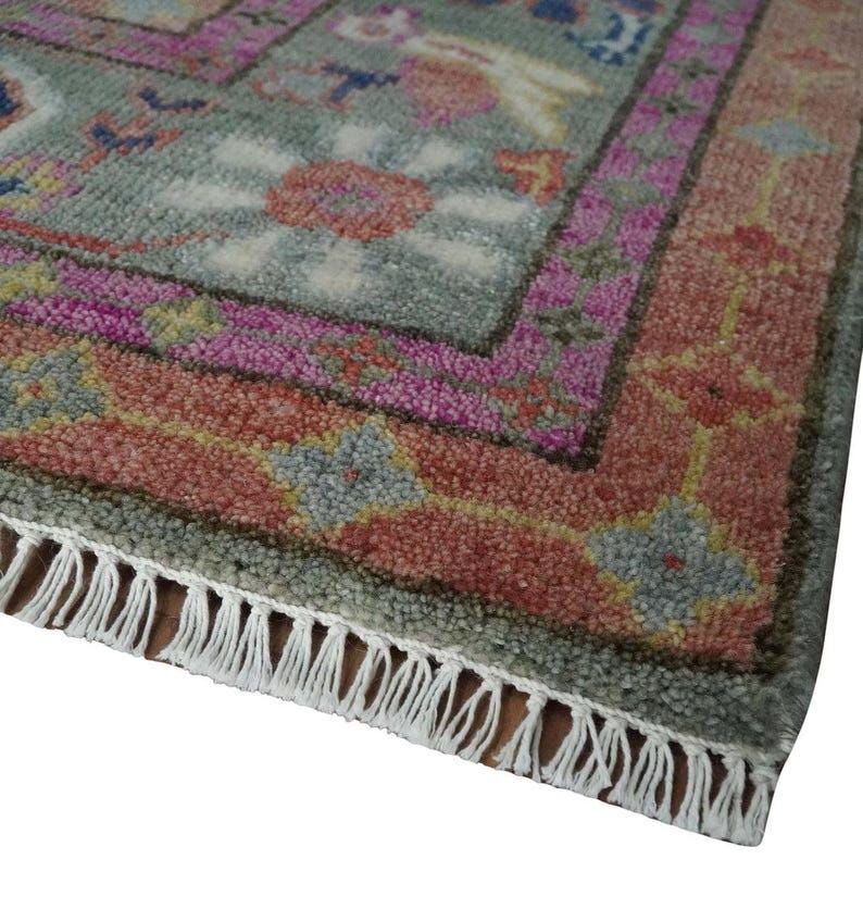 Premium Hand-Knotted Oushak Wool Rug - Rust Red & Navy Blue Geometric Tribal Carpet - Custom Size Area Rug for Living Room, Dining Room & Study