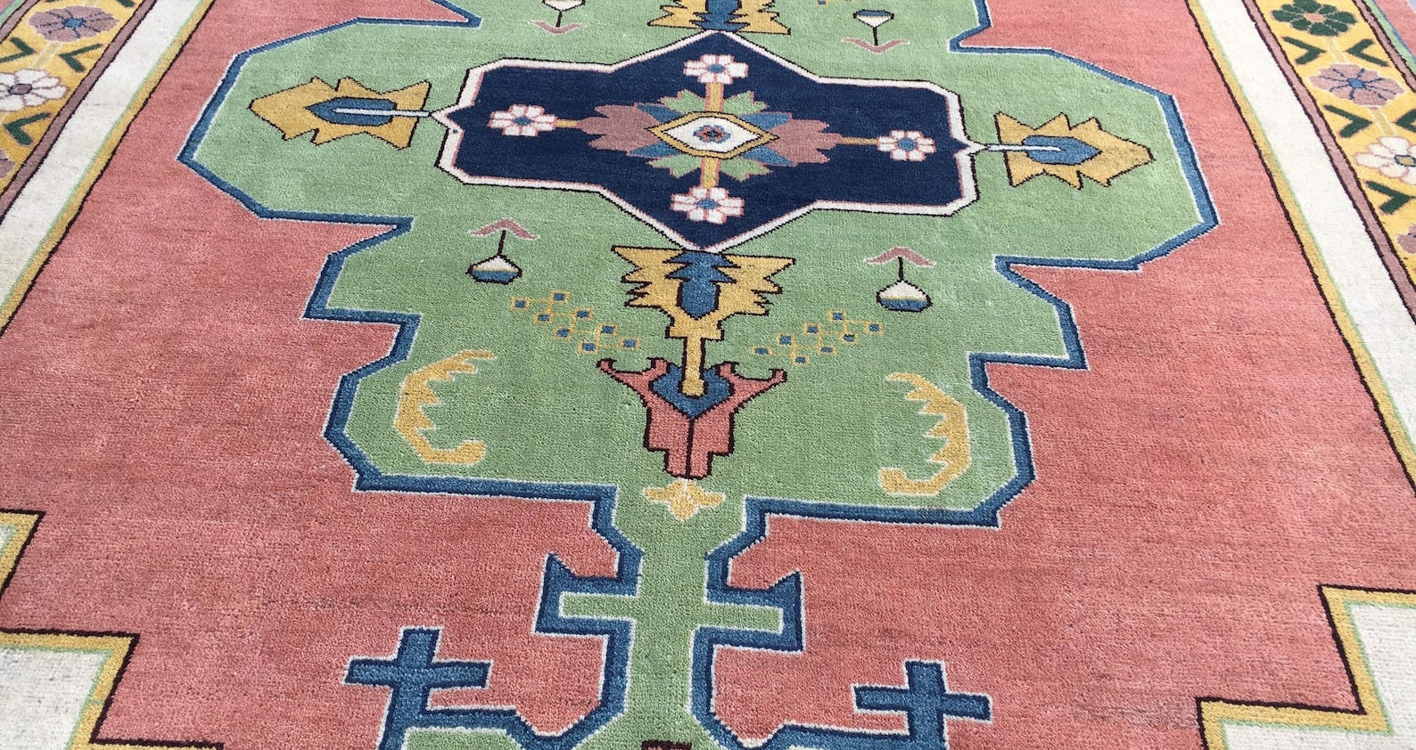 Premium Hand-Knotted Oushak Wool Rug - Vibrant Teal Blue & Terracotta Turkish Style Carpet - Custom Size Area Rug for Living Room, Bedroom & Dining Space