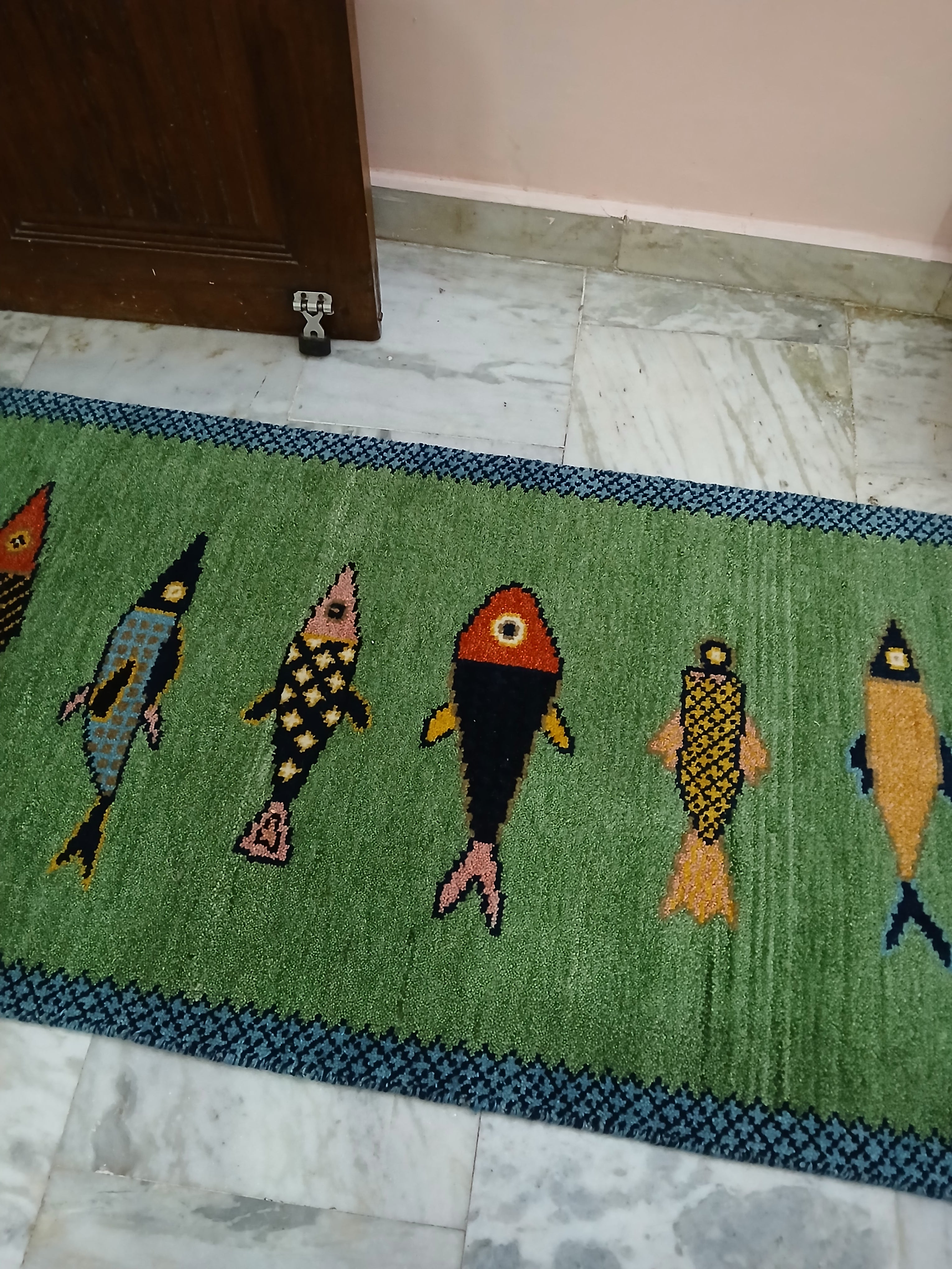 Luma Hand-Knotted Oushak Wool Fish Runner Rug – Vibrant Green Eclectic Coastal Accent