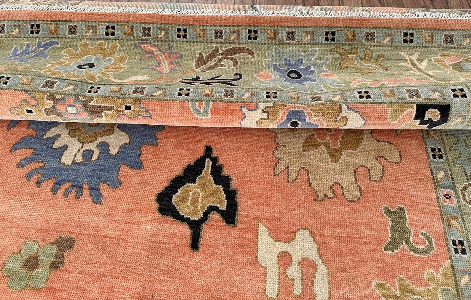Premium Hand-Knotted Oushak Wool Rug - Vibrant Terracotta Orange Multi Floral Carpet