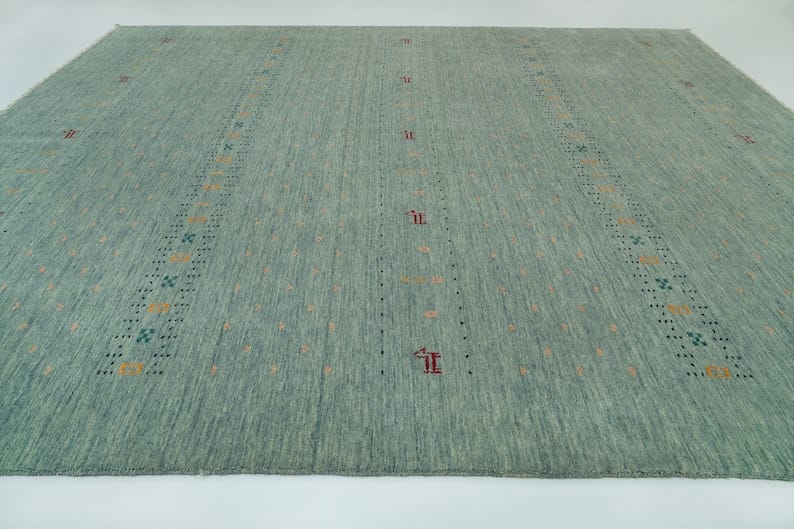 Premium Hand-Knotted Oushak Wool Rug - Minimalist Sage Green Seafoam Textured Carpet