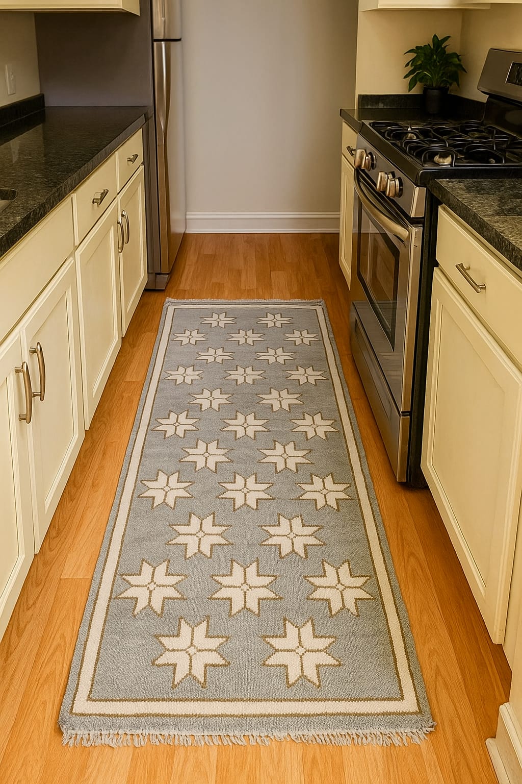 Premium Wool Runner Rug - Sage Green & Ivory Geometric Kitchen Runner - Custom Size Hand-Woven Long Carpet for Hallway, Entryway & Kitchen Gallery