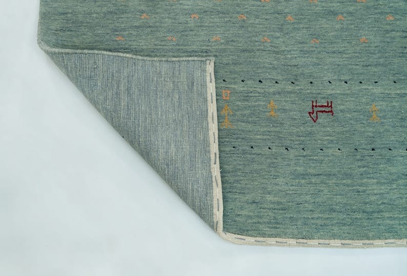 Premium Hand-Knotted Oushak Wool Rug - Minimalist Sage Green Seafoam Textured Carpet