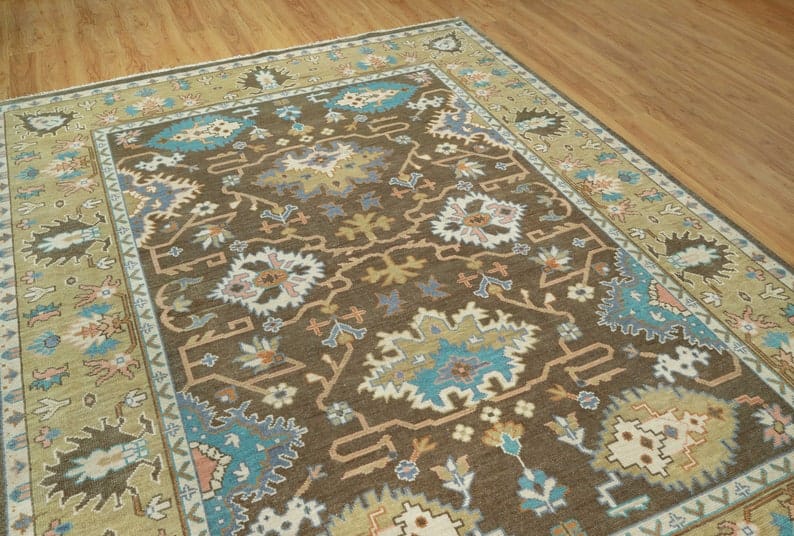 Premium Hand-Knotted Oushak Wool Rug - Mocha Brown & Khaki Gold Heritage Style Carpet - Custom Size Area Rug for Living Room, Dining Room & Executive Office