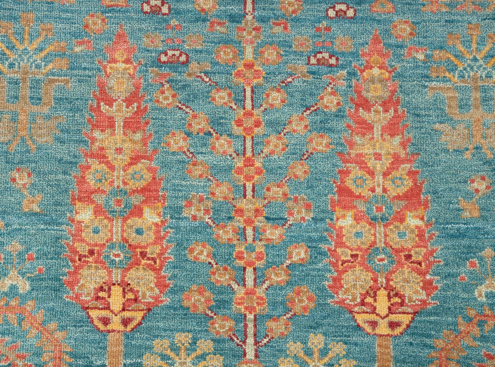 Luma Hand-Knotted Oushak Wool Rug – Light Blue & Turquoise Traditional Floral Medallion Carpet