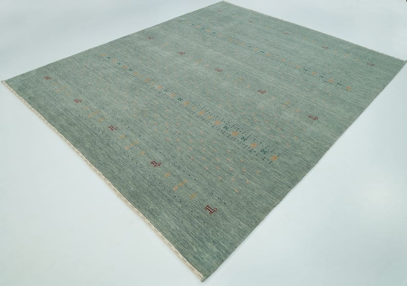 Premium Hand-Knotted Oushak Wool Rug - Minimalist Sage Green Seafoam Textured Carpet