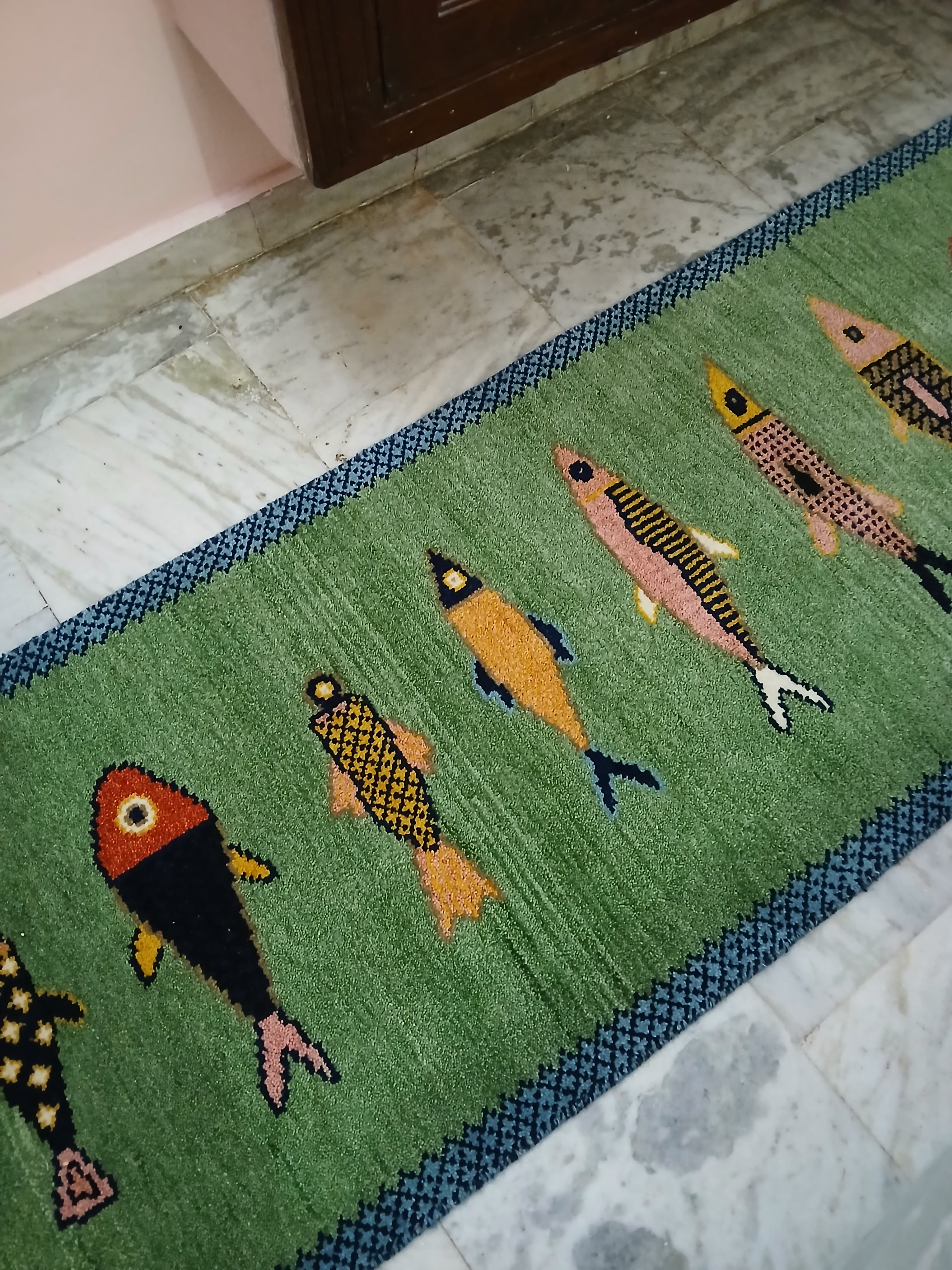 Luma Hand-Knotted Oushak Wool Fish Runner Rug – Vibrant Green Eclectic Coastal Accent