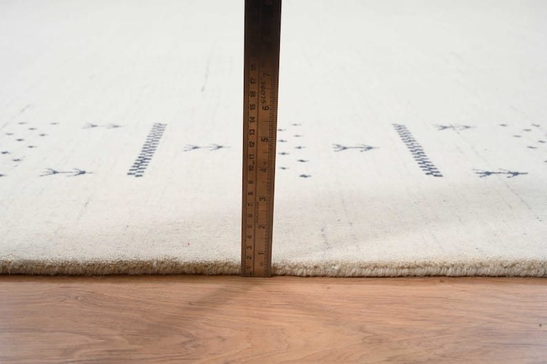 Premium Hand-Knotted Gabbeh Wool Rug - Minimalist Cream Ivory Organic Tribal Area Carpet - Custom Size Available
