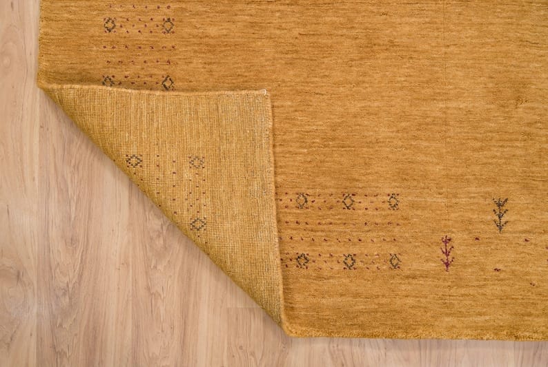 Premium Hand-Knotted Gabbeh Wool Rug - Minimalist Honey Mustard Gold Organic Tribal Area Carpet - Custom Size Available