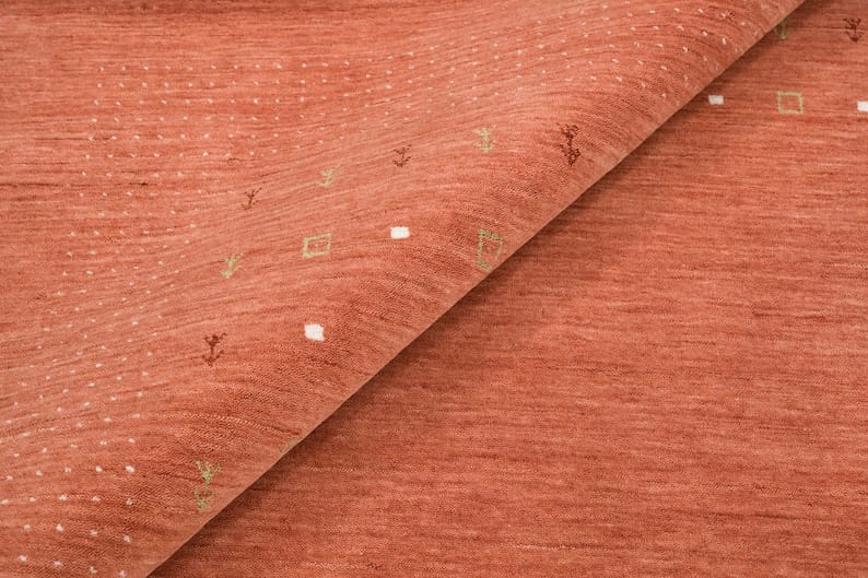 Premium Hand-Knotted Gabbeh Wool Rug - Minimalist Rust Orange Turkish Carpet