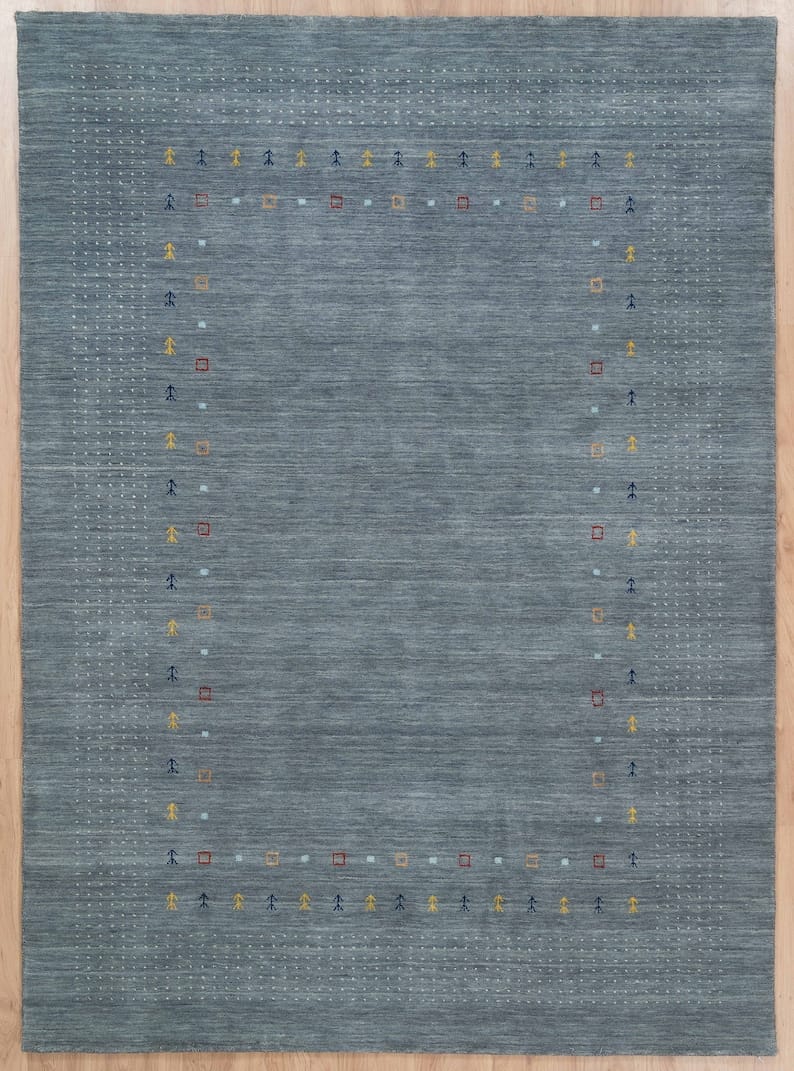 Premium Hand-Knotted Oushak Wool Rug - Slate Blue & Muted Steel Grey Turkish Carpet